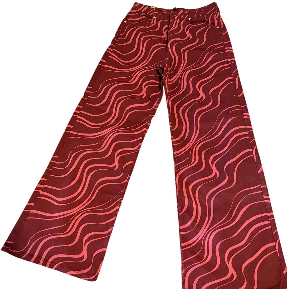 NWT H&M Divided Women’s Size 8 Wide Leg Psychedelic Swirl Jeans Y2K